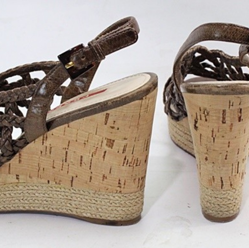 Prada LINEA ROSSA Brown Leather Wedge Sandal 6.5 - Picture 3 of 8